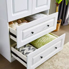 Armadio in legno bianco da 80 cm con 2 cassetti, 1 ripiano e binari appendiabiti