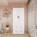 Armadio in legno bianco da 80 cm con 2 cassetti, 1 ripiano e binari appendiabiti
