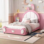 Letto a piattaforma imbottito per letto singolo con testiera a forma di coniglio