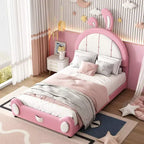 Letto a piattaforma imbottito per letto singolo con testiera a forma di coniglio