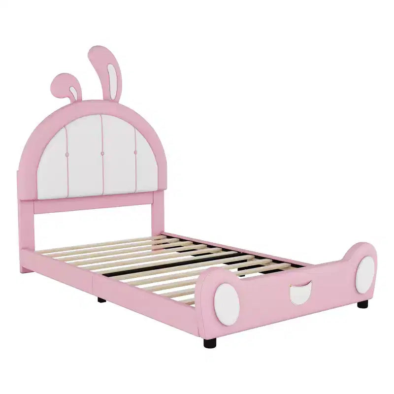 Letto a piattaforma imbottito per letto singolo con testiera a forma di coniglio
