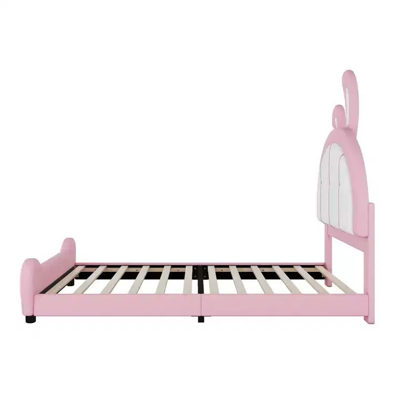 Letto a piattaforma imbottito per letto singolo con testiera a forma di coniglio