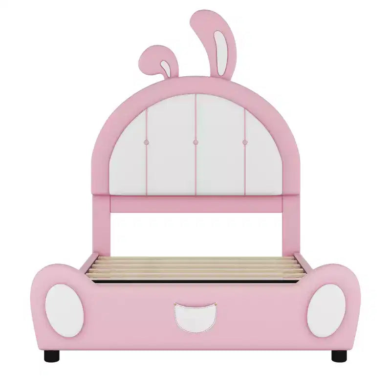 Letto a piattaforma imbottito per letto singolo con testiera a forma di coniglio