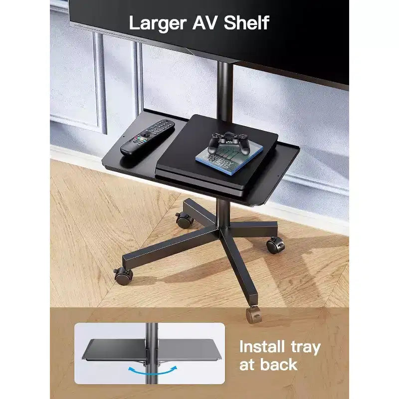 PERLESMITH Carrello TV Mobile con Ruote per TV LCD/LED/OLED da 23-60 pollici, Ripiano Regolabile in Altezza, Supporta fino a 45 kg, VESA Max 400x400mm