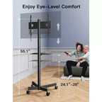 PERLESMITH Carrello TV Mobile con Ruote per TV LCD/LED/OLED da 23-60 pollici, Ripiano Regolabile in Altezza, Supporta fino a 45 kg, VESA Max 400x400mm