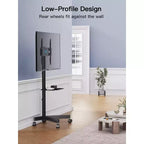 PERLESMITH Carrello TV Mobile con Ruote per TV LCD/LED/OLED da 23-60 pollici, Ripiano Regolabile in Altezza, Supporta fino a 45 kg, VESA Max 400x400mm