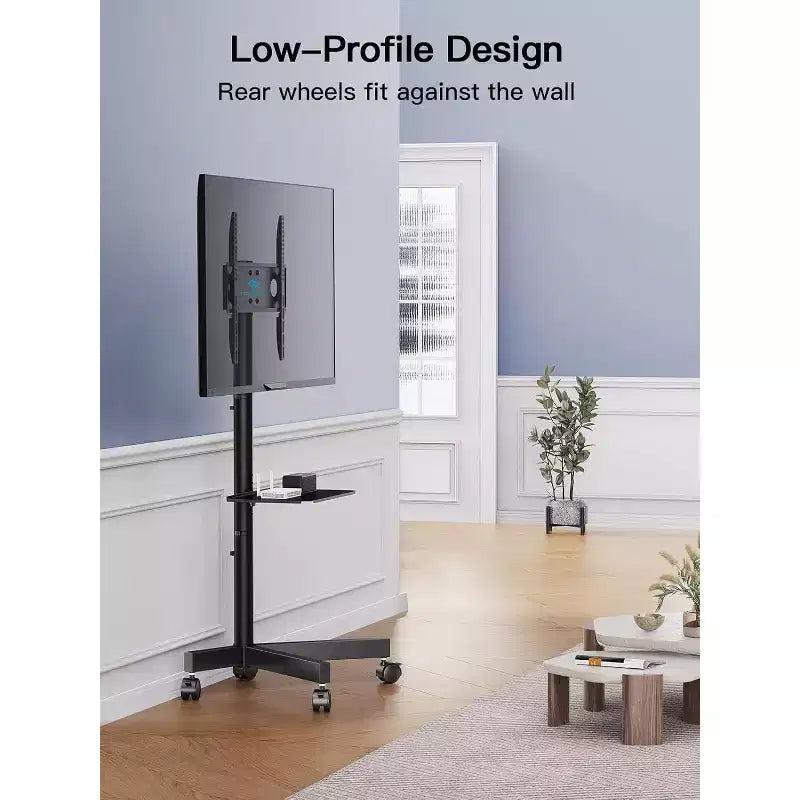 PERLESMITH Carrello TV Mobile con Ruote per TV LCD/LED/OLED da 23-60 pollici, Ripiano Regolabile in Altezza, Supporta fino a 45 kg, VESA Max 400x400mm