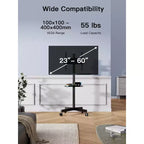 PERLESMITH Carrello TV Mobile con Ruote per TV LCD/LED/OLED da 23-60 pollici, Ripiano Regolabile in Altezza, Supporta fino a 45 kg, VESA Max 400x400mm