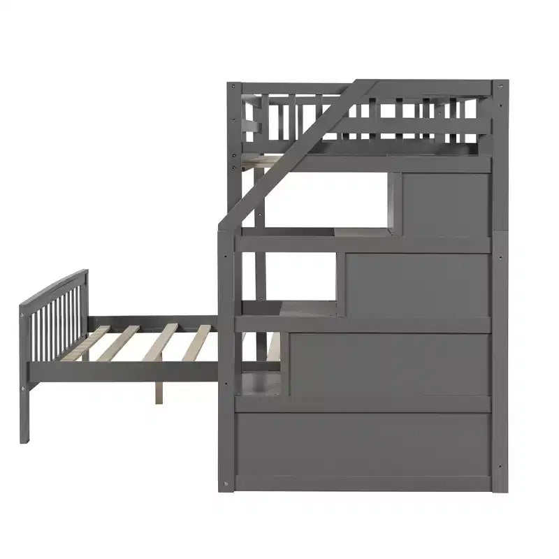 97.2''L 78.4''W Moderno letto a soppalco in legno per due persone con scale contenitore