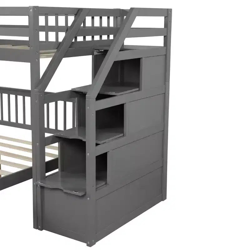 97.2''L 78.4''W Moderno letto a soppalco in legno per due persone con scale contenitore