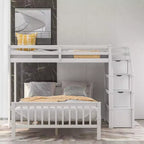 97.2''L 78.4''W Moderno letto a soppalco in legno per due persone con scale contenitore
