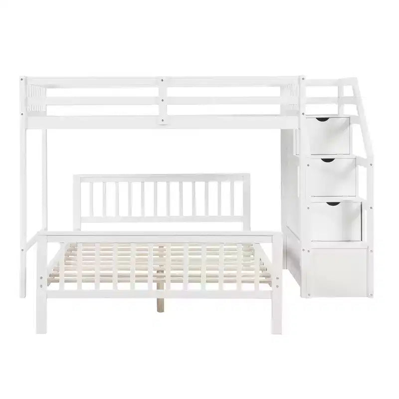 97.2''L 78.4''W Moderno letto a soppalco in legno per due persone con scale contenitore