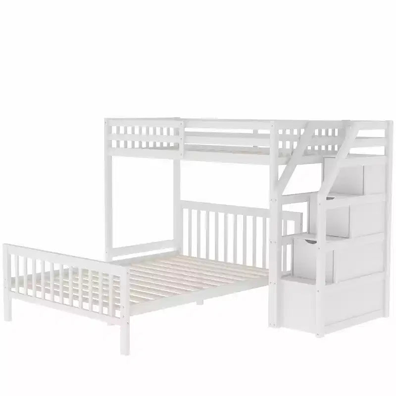 97.2''L 78.4''W Moderno letto a soppalco in legno per due persone con scale contenitore