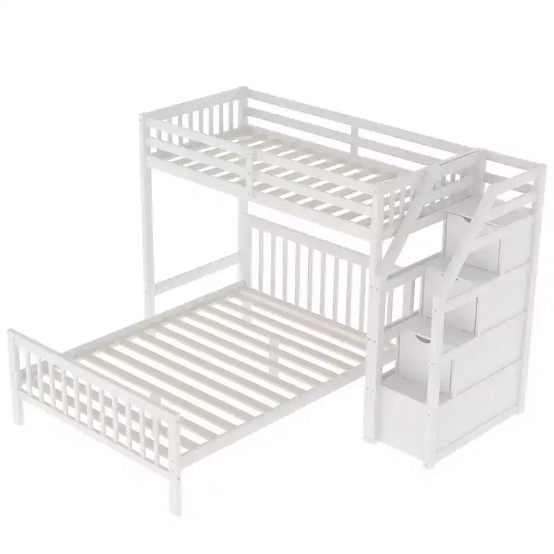 97.2''L 78.4''W Moderno letto a soppalco in legno per due persone con scale contenitore