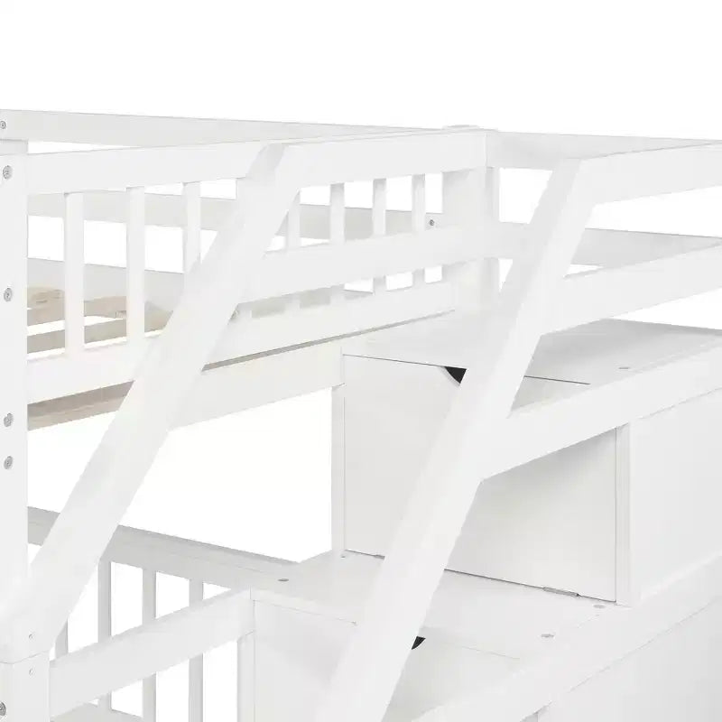 97.2''L 78.4''W Moderno letto a soppalco in legno per due persone con scale contenitore