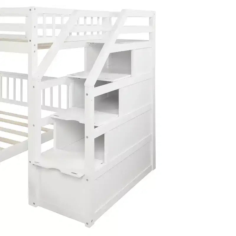 97.2''L 78.4''W Moderno letto a soppalco in legno per due persone con scale contenitore