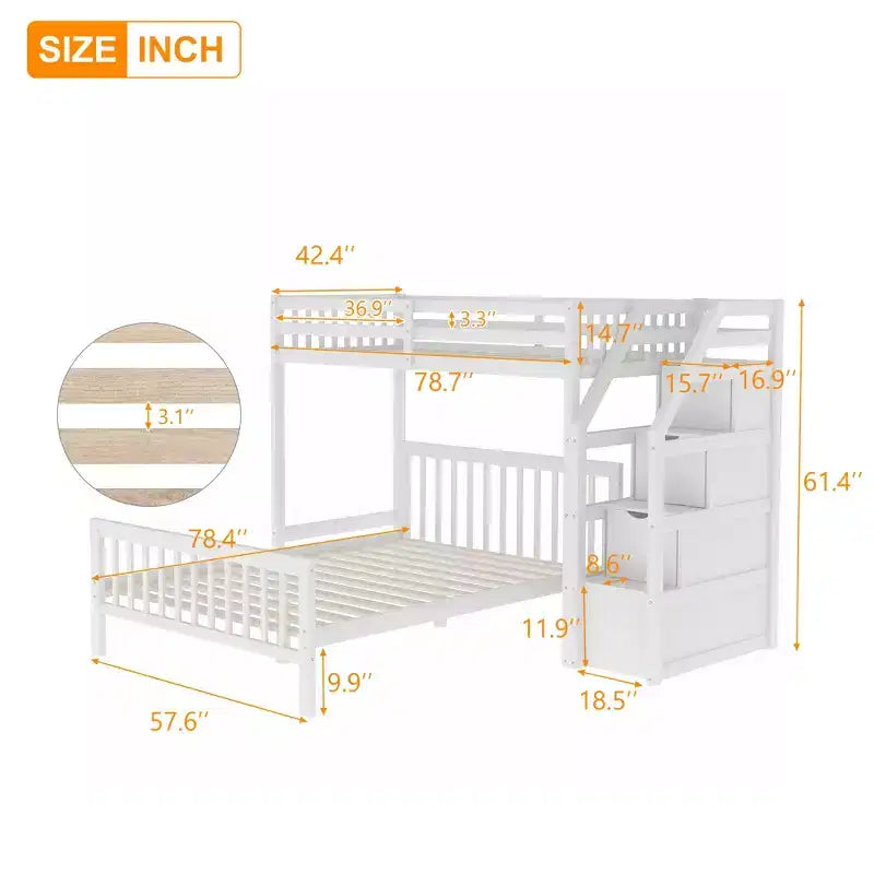 97.2''L 78.4''W Moderno letto a soppalco in legno per due persone con scale contenitore