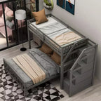 97.2''L 78.4''W Moderno letto a soppalco in legno per due persone con scale contenitore