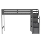 97.2''L 78.4''W Moderno letto a soppalco in legno per due persone con scale contenitore