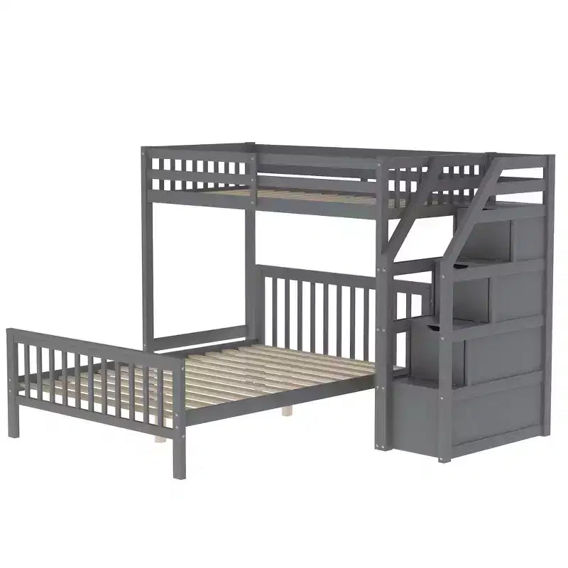 97.2''L 78.4''W Moderno letto a soppalco in legno per due persone con scale contenitore