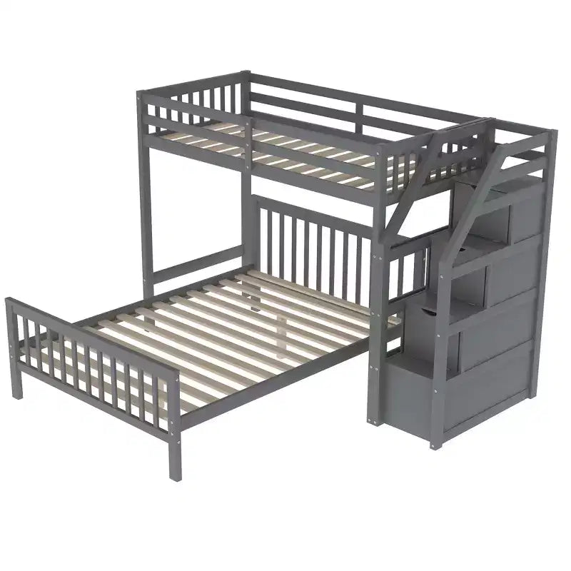 97.2''L 78.4''W Moderno letto a soppalco in legno per due persone con scale contenitore