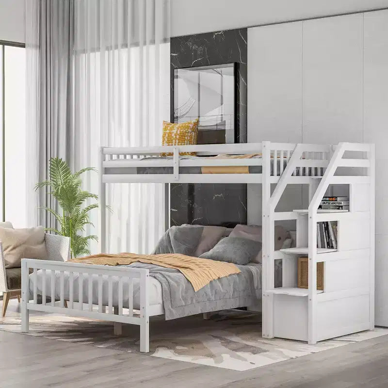 97.2''L 78.4''W Moderno letto a soppalco in legno per due persone con scale contenitore