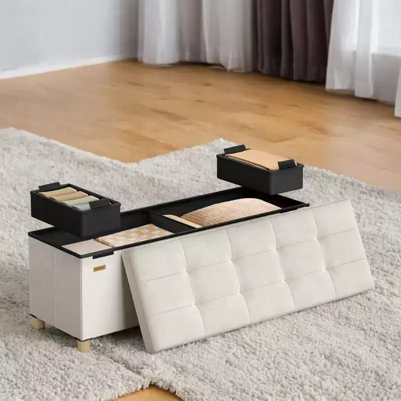 Panca contenitore pouf, Cassapanca con coperchio, 38 x 110 x 40 cm, Poggiapiedi, 112 litri, per camera da letto, soggiorno
