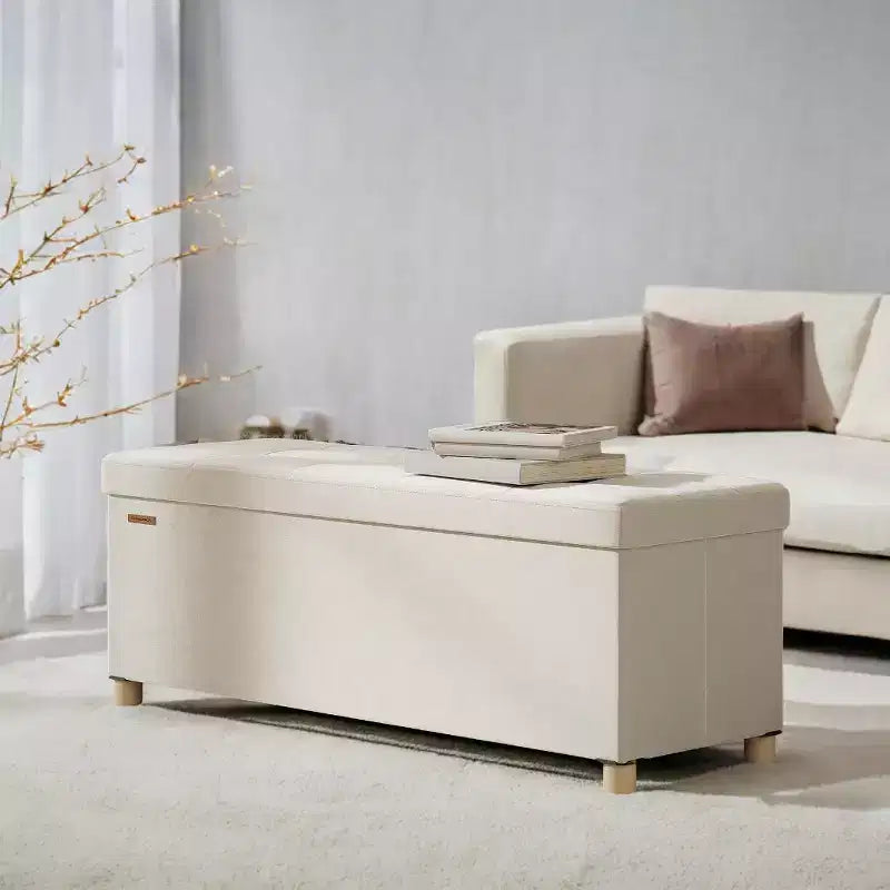 Panca contenitore pouf, Cassapanca con coperchio, 38 x 110 x 40 cm, Poggiapiedi, 112 litri, per camera da letto, soggiorno
