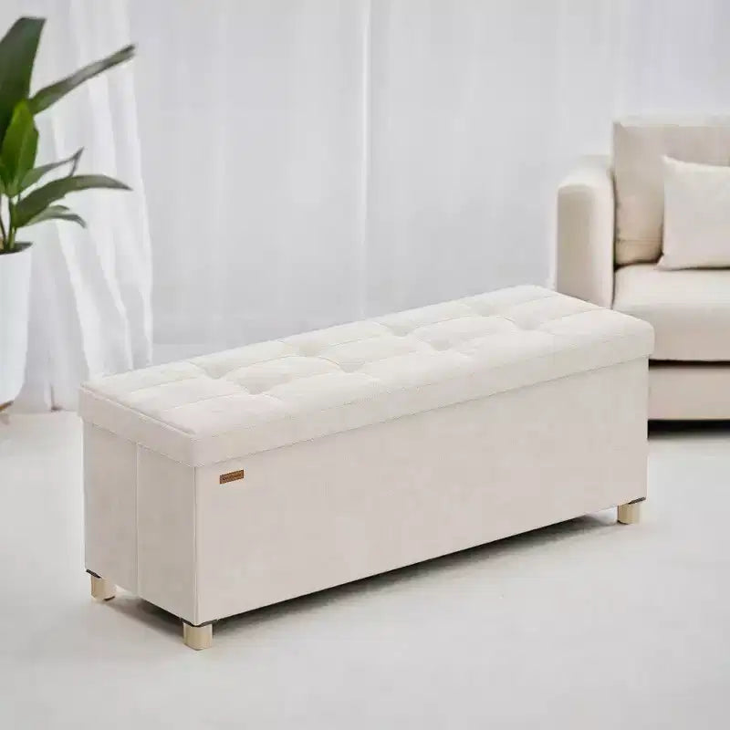 Panca contenitore pouf, Cassapanca con coperchio, 38 x 110 x 40 cm, Poggiapiedi, 112 litri, per camera da letto, soggiorno