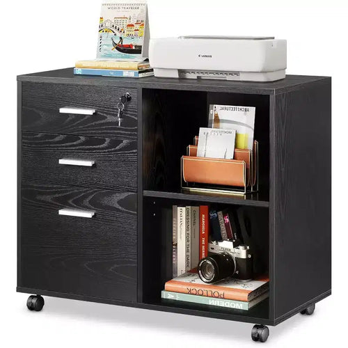 GALAXHERO 3-Drawer Wood File Cabinet with Lock, Mobile Lateral Filing Cabinet