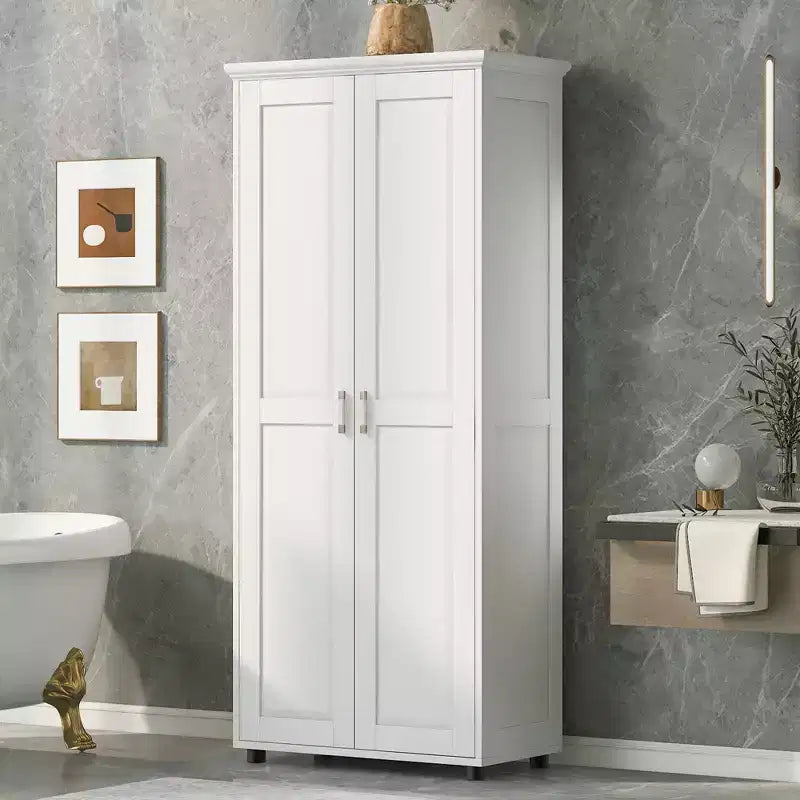 Mobile Contenitore in Stile Minimalista con Ante Doppie e Ripiani Regolabili per Bagno, Ufficio - Bianco
