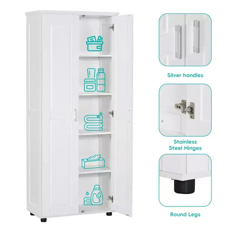Mobile Contenitore in Stile Minimalista con Ante Doppie e Ripiani Regolabili per Bagno, Ufficio - Bianco