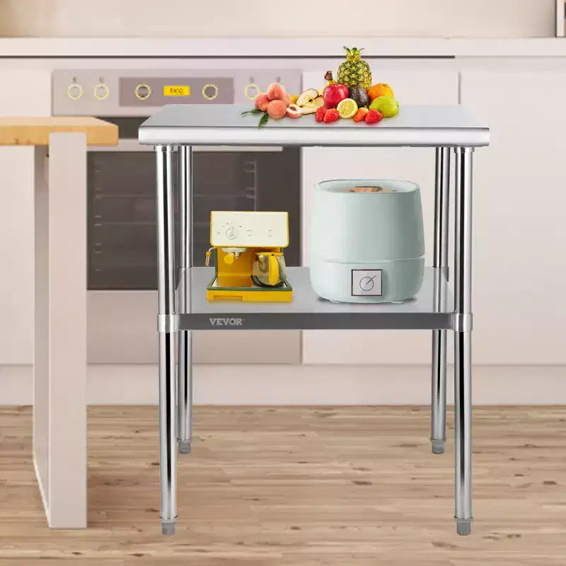 Tavolo da preparazione in acciaio inossidabile, 76 x 76 x 91 cm, tavolo da lavoro in metallo per impieghi gravosi con capacità di carico di 363 kg con ripiano inferiore e piedini regolabili