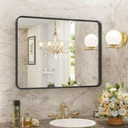 Grande Specchio da Bagno in Alluminio 39x29 Pollici, Specchio da Trucco Anti-Appannamento con Vetro di Sicurezza, Nero
