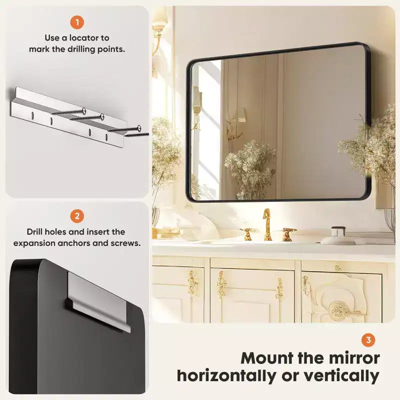 Grande Specchio da Bagno in Alluminio 39x29 Pollici, Specchio da Trucco Anti-Appannamento con Vetro di Sicurezza, Nero
