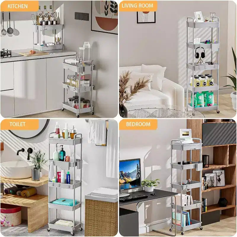 Carrello scorrevole a 5 ripiani con cassetto, organizer mobile salvaspazio per cucina - Capacità 150 kg