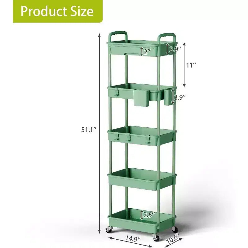 Carrello scorrevole a 5 ripiani con cassetto, organizer mobile salvaspazio per cucina - Capacità 150 kg