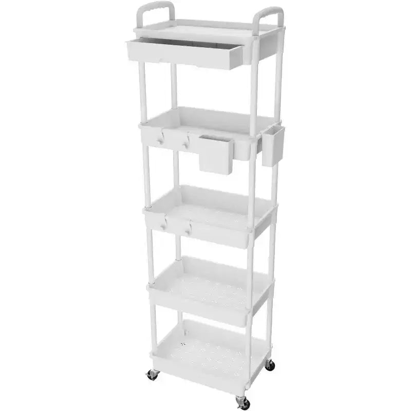 Carrello scorrevole a 5 ripiani con cassetto, organizer mobile salvaspazio per cucina - Capacità 150 kg