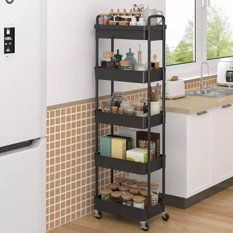 Carrello scorrevole a 5 ripiani con cassetto, organizer mobile salvaspazio per cucina - Capacità 150 kg