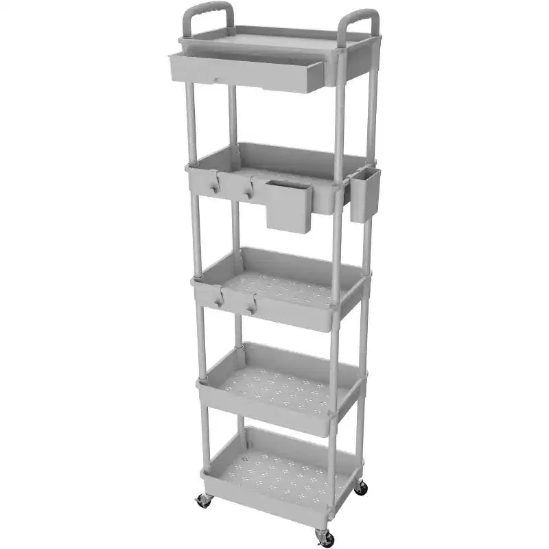 Carrello scorrevole a 5 ripiani con cassetto, organizer mobile salvaspazio per cucina - Capacità 150 kg