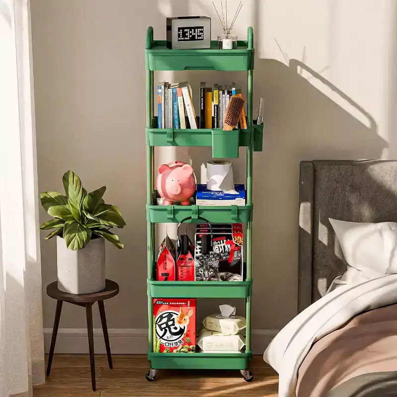 Carrello scorrevole a 5 ripiani con cassetto, organizer mobile salvaspazio per cucina - Capacità 150 kg
