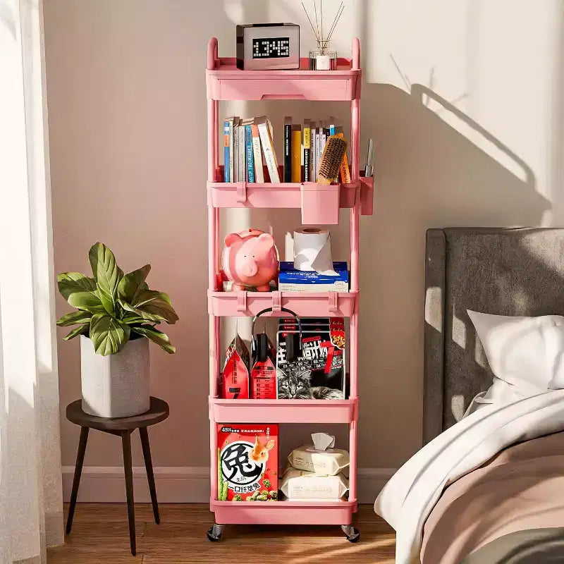 Carrello scorrevole a 5 ripiani con cassetto, organizer mobile salvaspazio per cucina - Capacità 150 kg