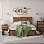 Struttura letto con cassetti contenitore - Piattaforma in metallo resistente con testiera in legno, non è necessaria la rete, facile da montare, marrone vintage