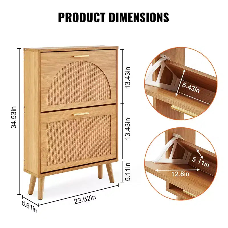 Scarpiera VEVOR con 2 cassetti a ribalta, Scarpiera per Ingresso, Mobile Scarpiera Indipendente con Ante in Rattan, Marrone