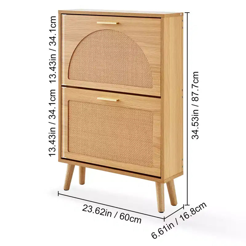Scarpiera VEVOR con 2 cassetti a ribalta, Scarpiera per Ingresso, Mobile Scarpiera Indipendente con Ante in Rattan, Marrone