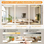 Mobiletto da bagno con specchio illuminato extra large 60 x 36 pollici, grande mobiletto da bagno a 3 ante a parete con luci