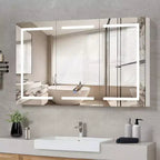 Mobiletto da bagno con specchio illuminato extra large 60 x 36 pollici, grande mobiletto da bagno a 3 ante a parete con luci