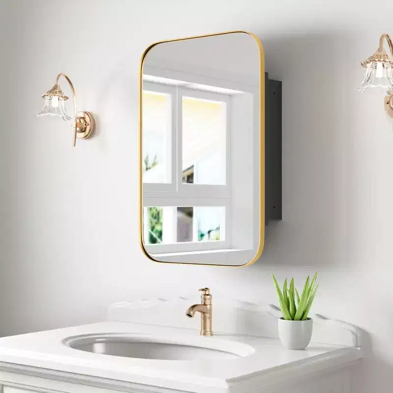 Pensile da bagno rettangolare dorato da 24 * 16 pollici con specchio