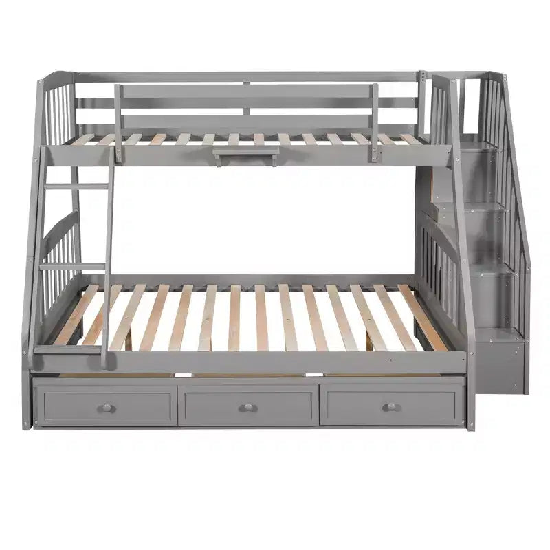 Letto a Castello "Twin-Over-Full" con Cassetti, Scaletta e Scala Contenitore, Espresso