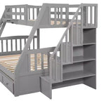 Letto a Castello "Twin-Over-Full" con Cassetti, Scaletta e Scala Contenitore, Espresso